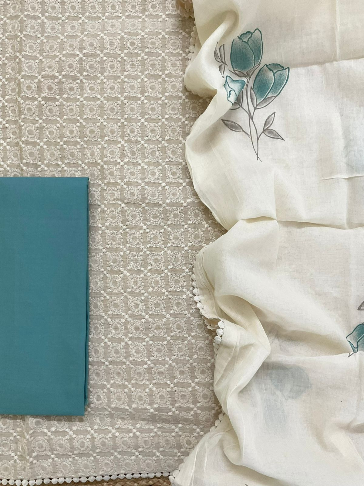 Pure Slub Chanderi Brush Painted Embroidered Suit - Beige