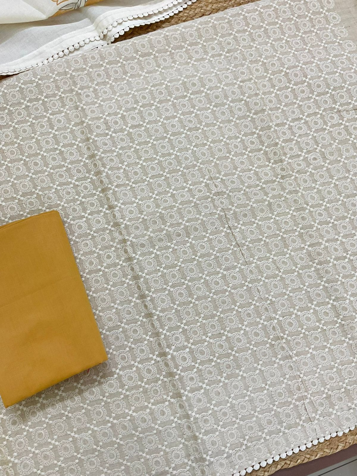 Pure Slub Chanderi Brush Painted Embroidered Suit - Beige