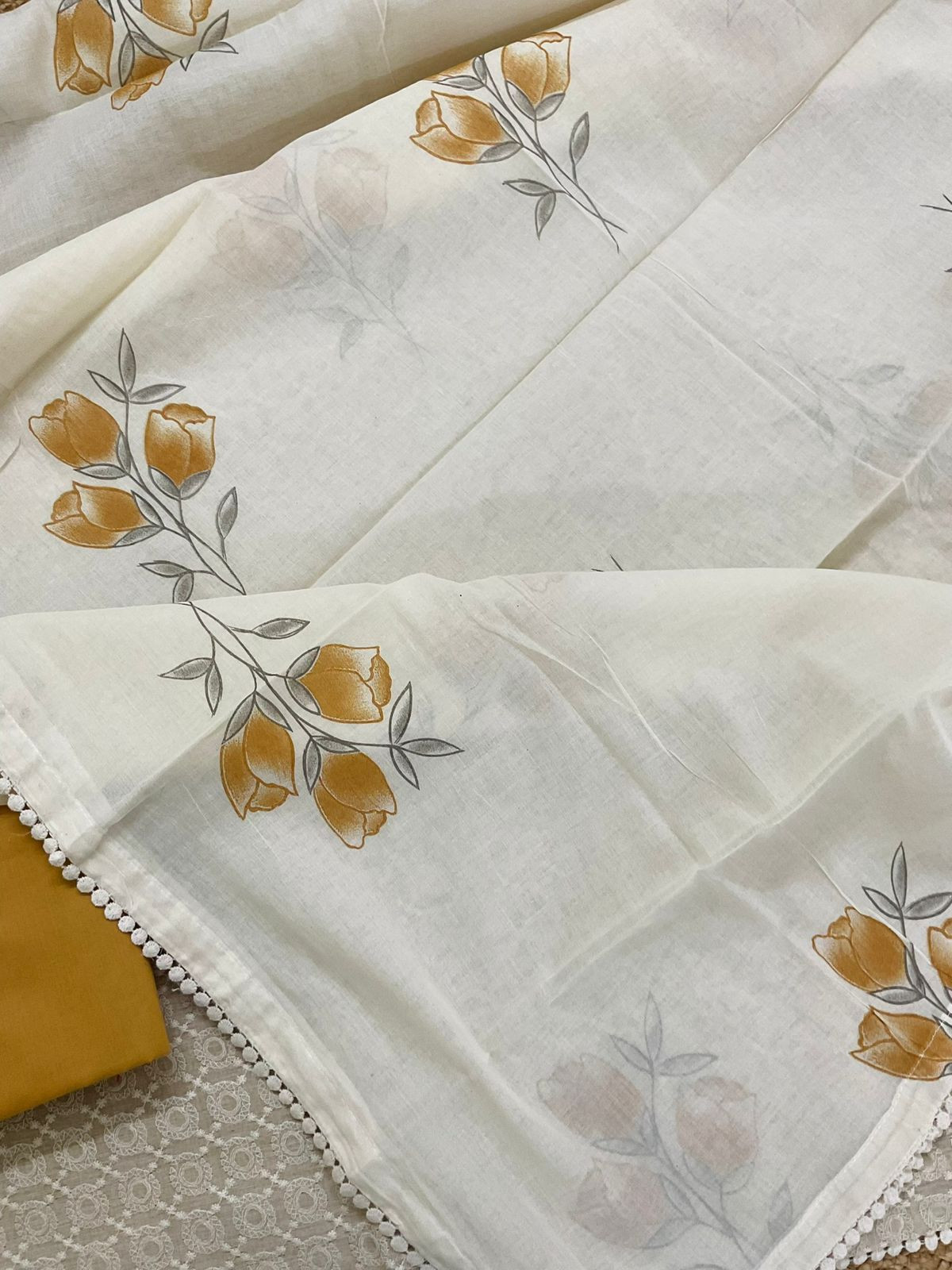Pure Slub Chanderi Brush Painted Embroidered Suit - Beige