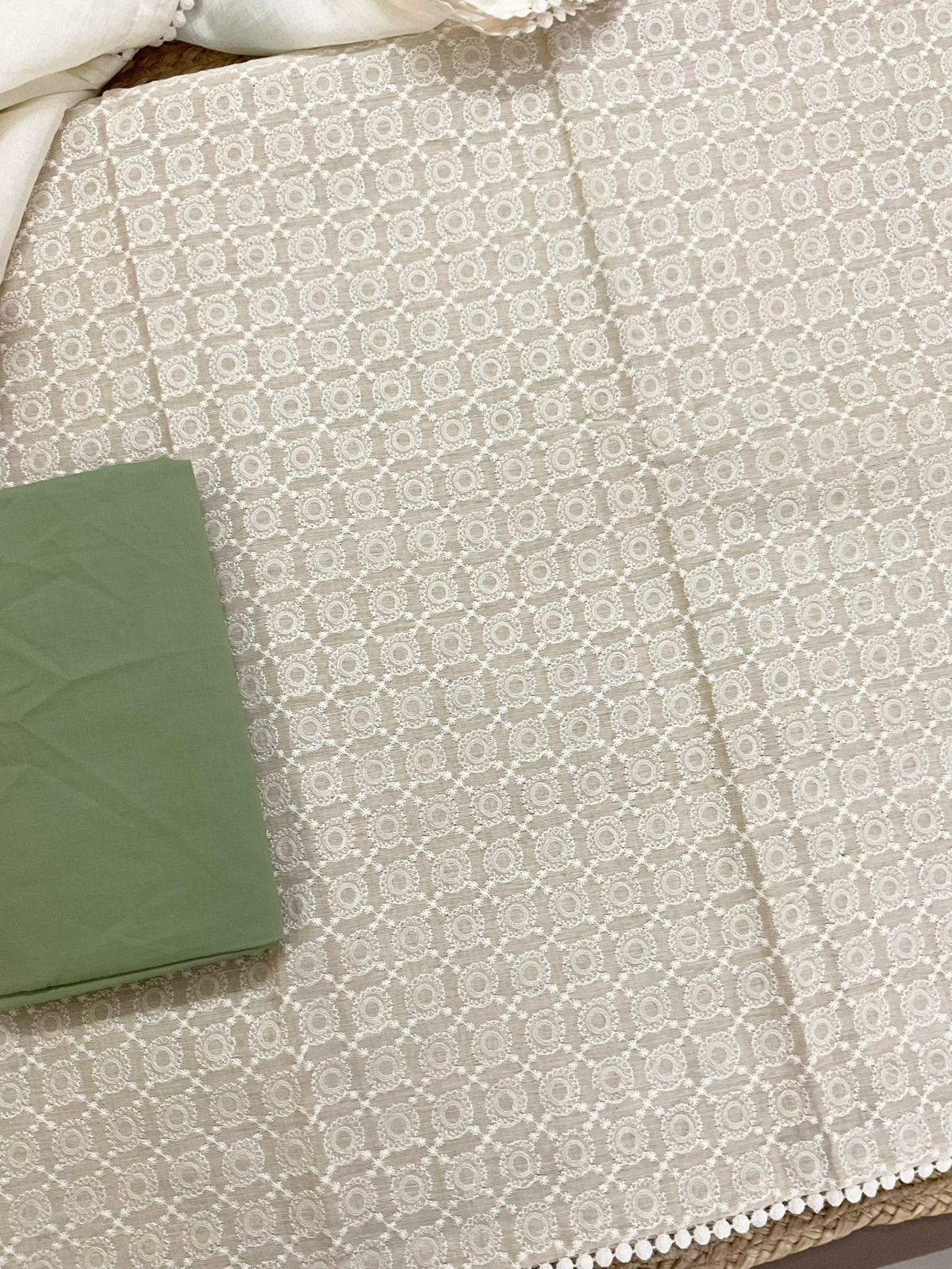 Pure Slub Chanderi Brush Painted Embroidered Suit - Beige