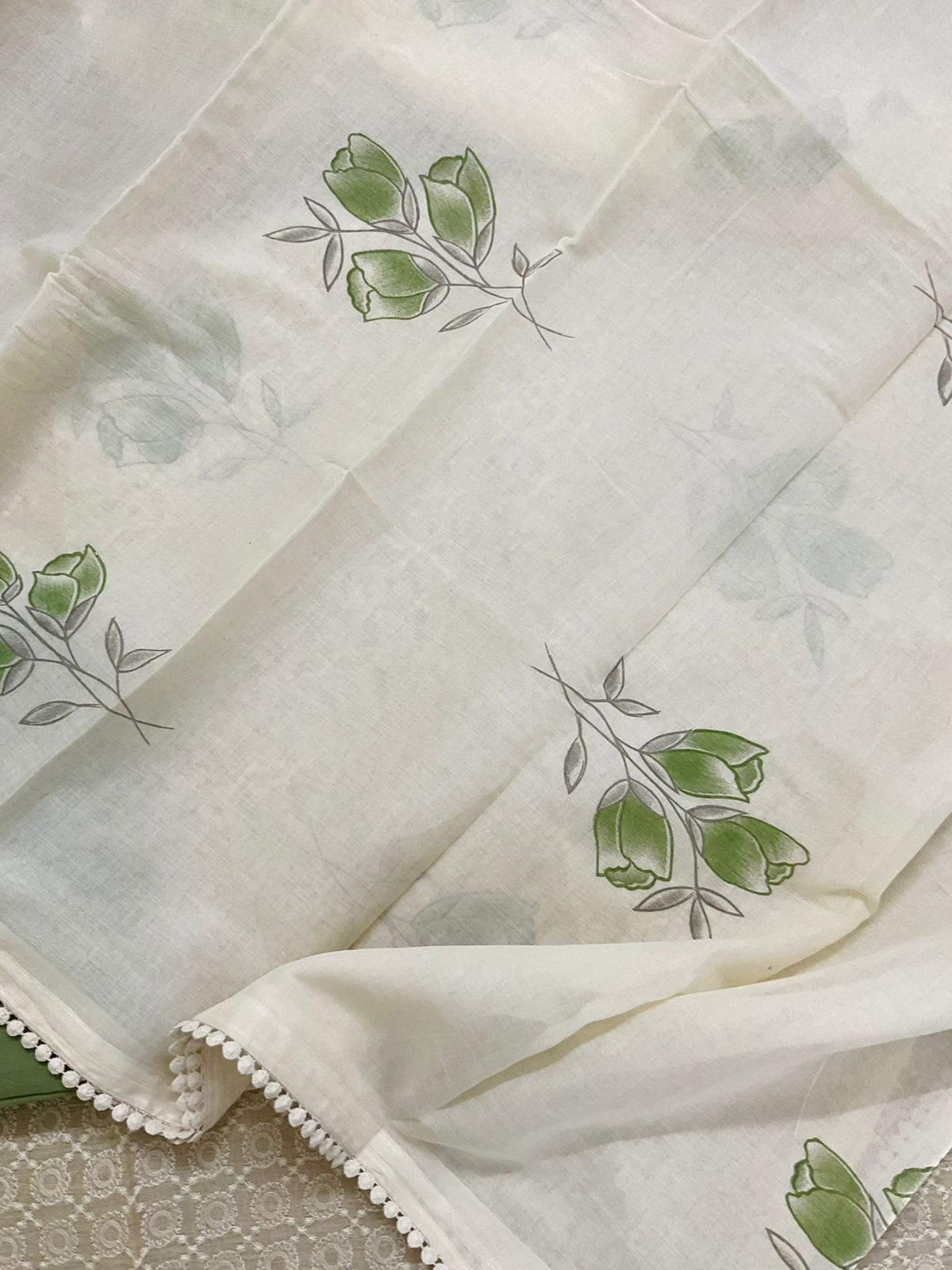 Pure Slub Chanderi Brush Painted Embroidered Suit - Beige