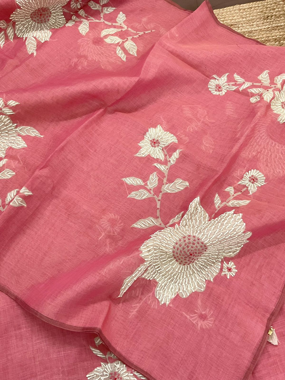 Soft Tissue Slub Cotton Printed Embroidered Suit - Pink