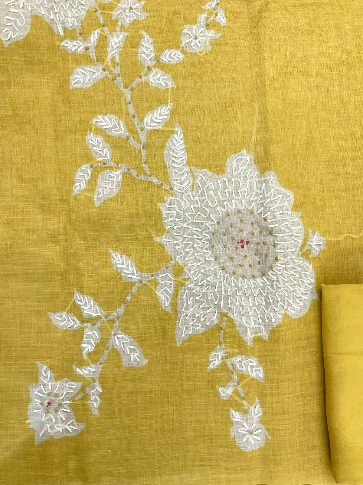 Soft Tissue Slub Cotton Printed Embroidered Suit - Yellow