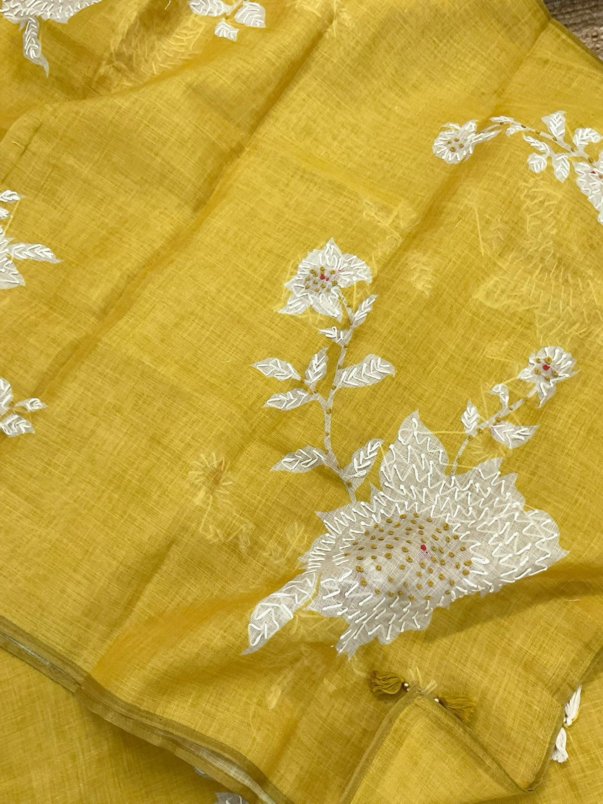 Soft Tissue Slub Cotton Printed Embroidered Suit - Yellow