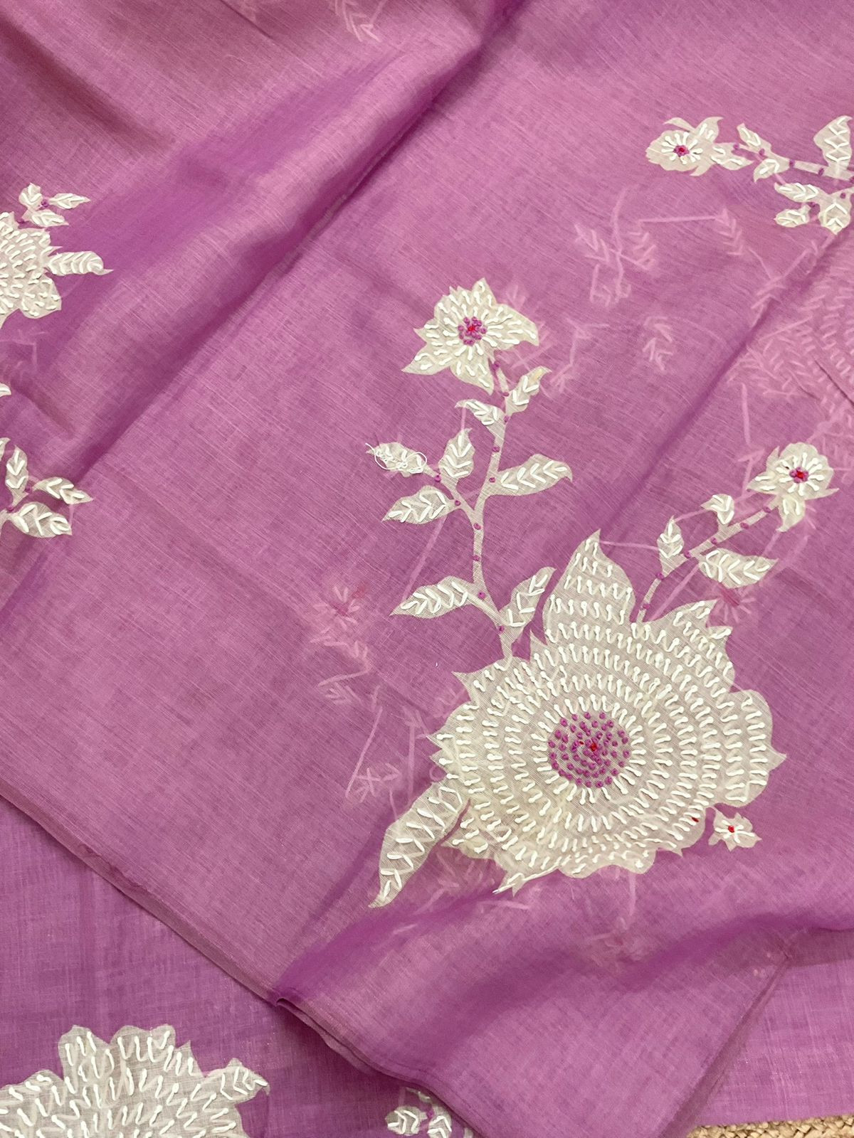Soft Tissue Slub Cotton Printed Embroidered Suit - Purple