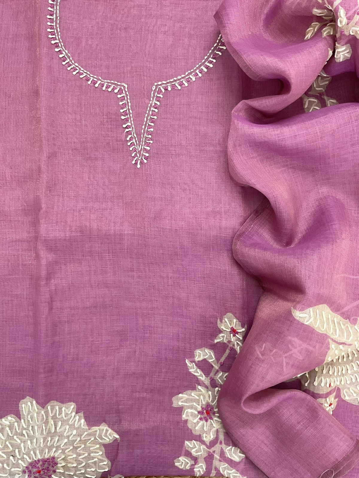 Soft Tissue Slub Cotton Printed Embroidered Suit - Purple