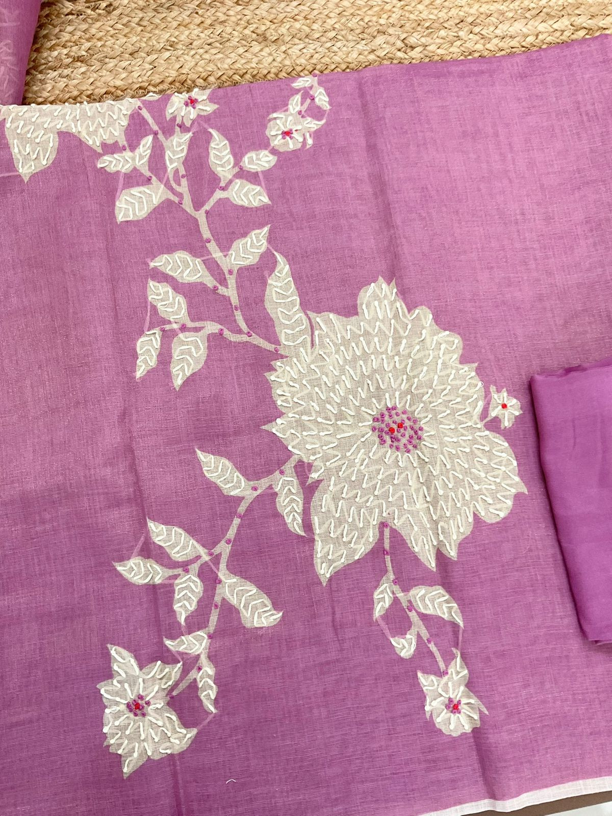 Soft Tissue Slub Cotton Printed Embroidered Suit - Purple