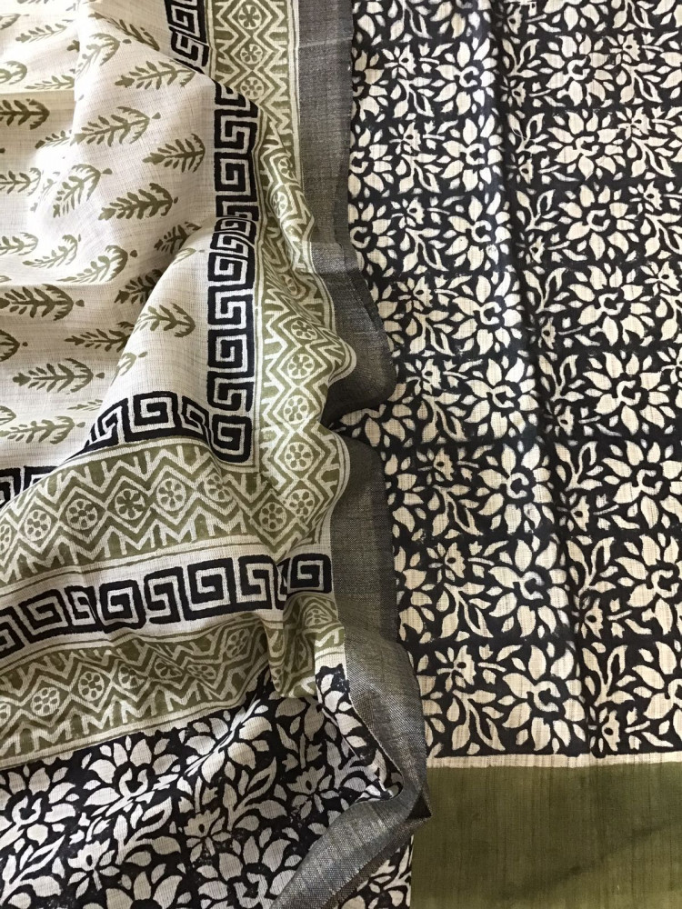 Image of Soft Khadi Silk Printed Suit - Black