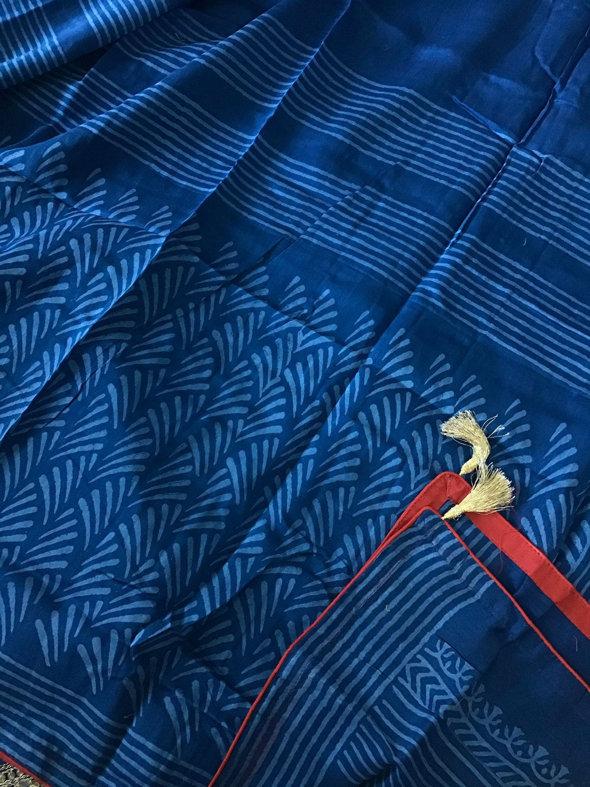 Pure Maheshwari Silk Printed Embroidered Suit - Blue