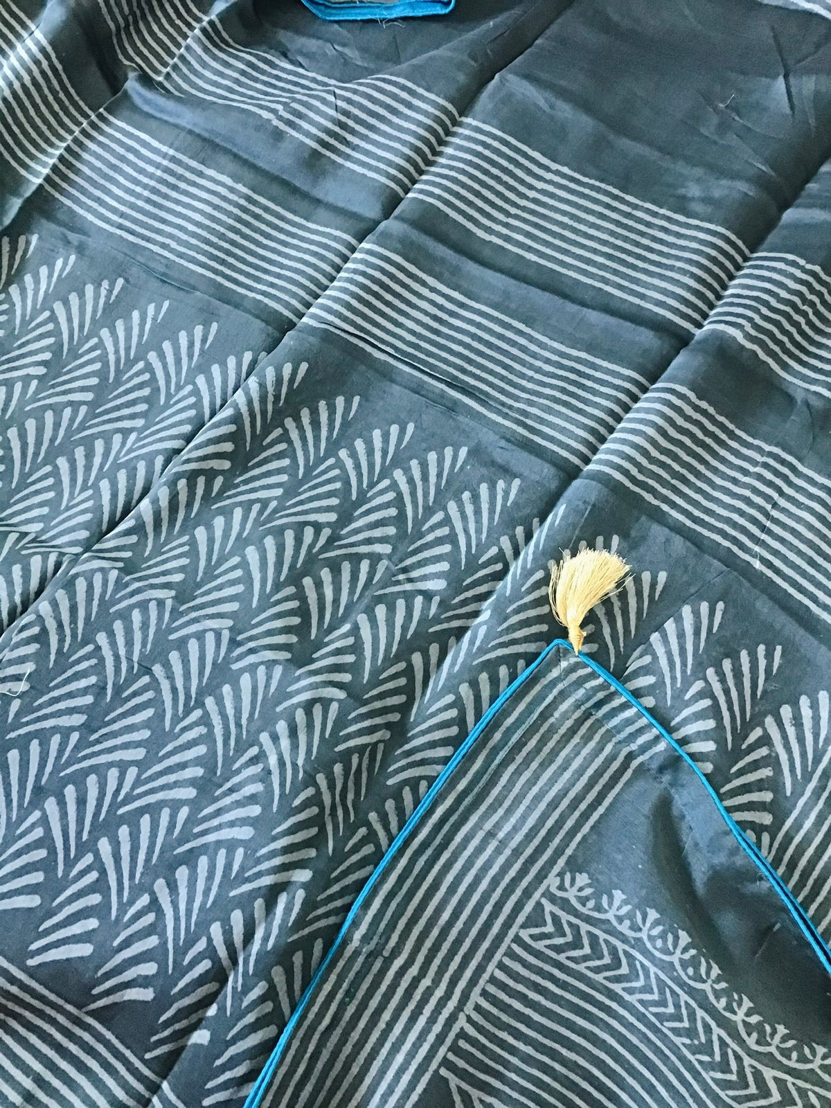 Pure Maheshwari Silk Printed Embroidered Suit - Grey