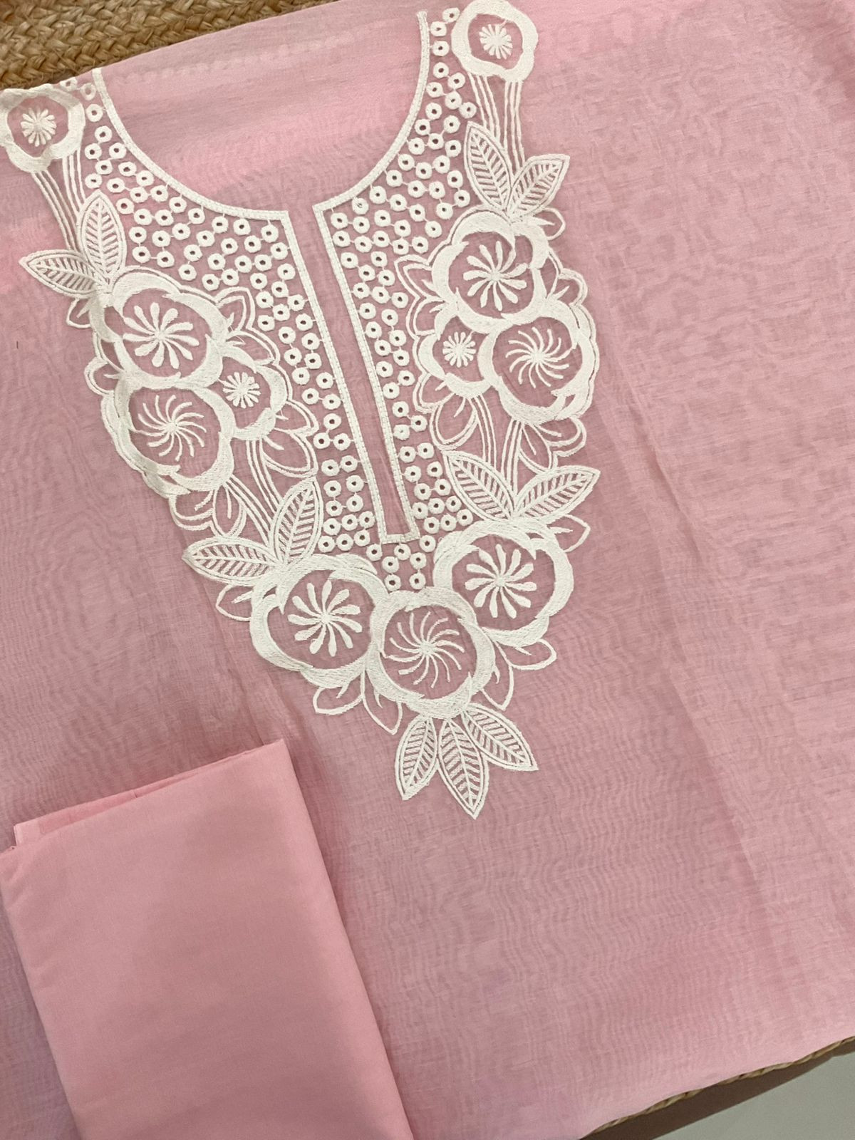 Pure Mul Chanderi Embroidered Suit - Pink