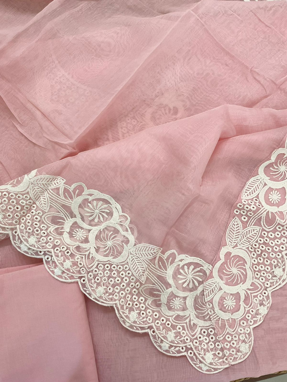 Pure Mul Chanderi Embroidered Suit - Pink