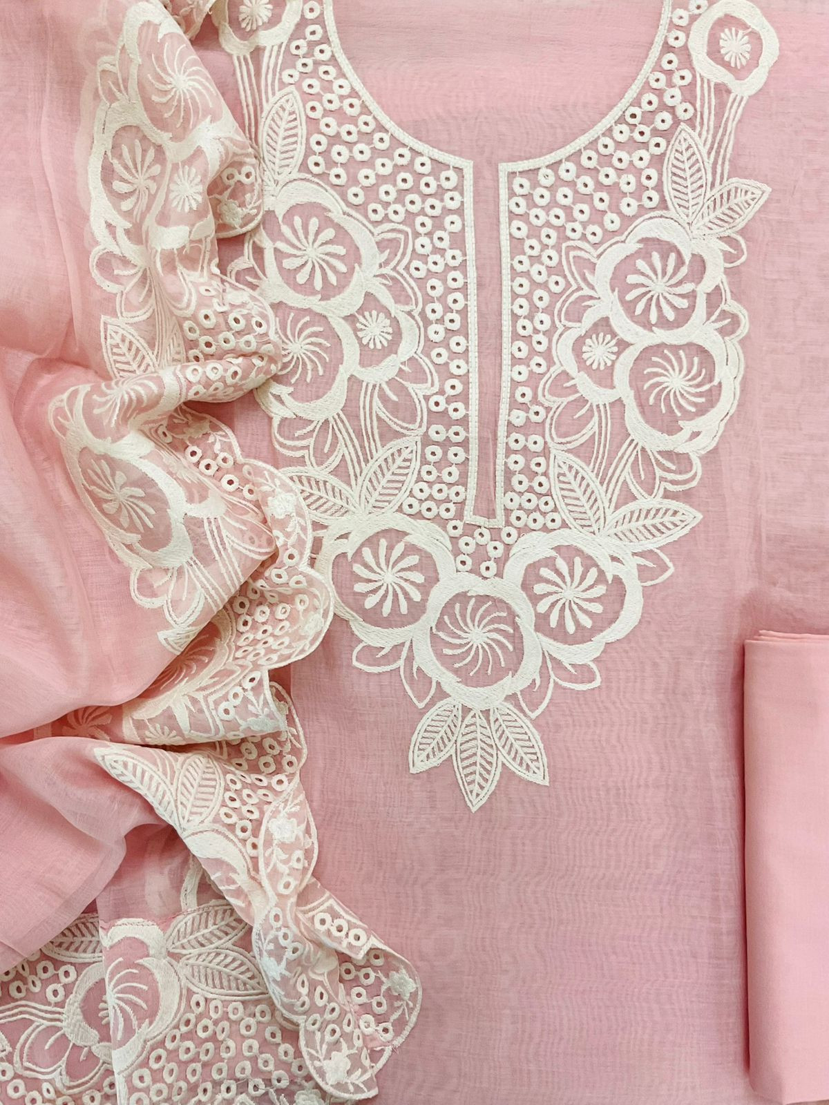 Pure Mul Chanderi Embroidered Suit - Pink
