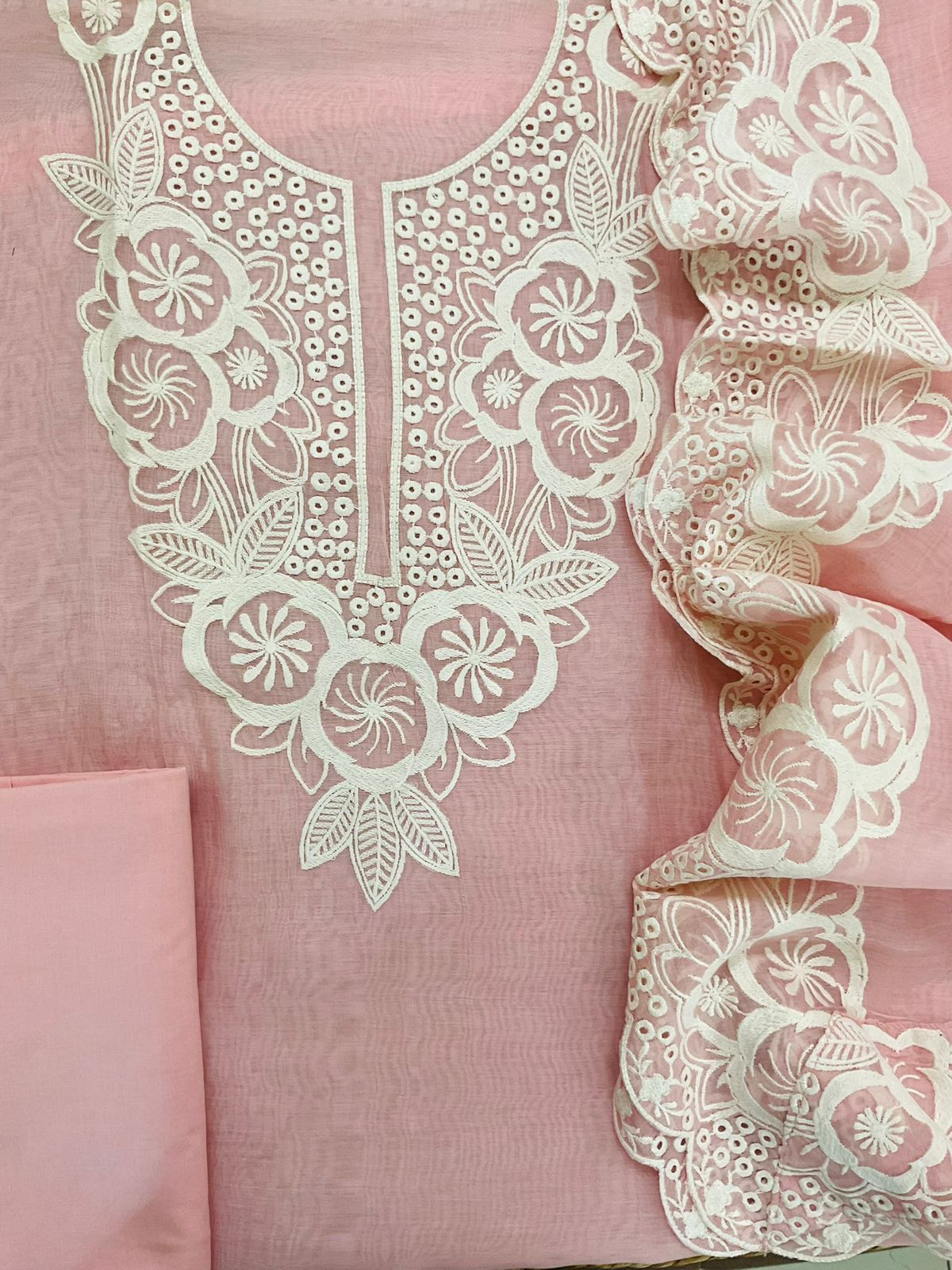 Pure Mul Chanderi Embroidered Suit - Pink