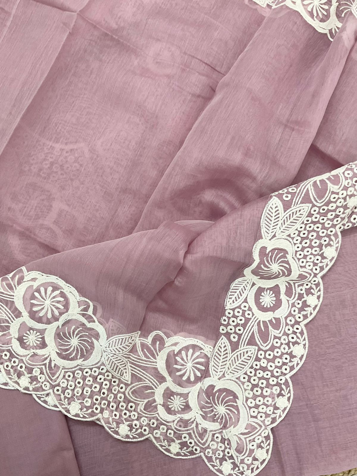 Pure Mul Chanderi Embroidered Suit - Mauve