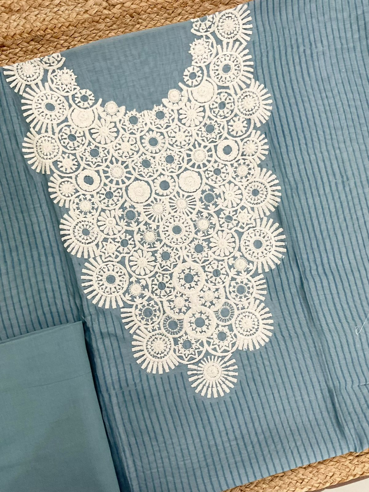 Pure Mul Chanderi Block Printed Embroidered Suit - Grey