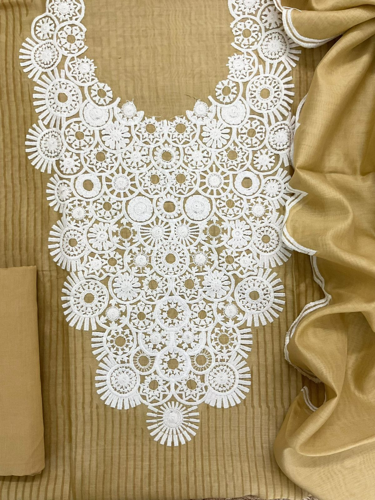 Pure Mul Chanderi Block Printed Embroidered Suit - Yellow