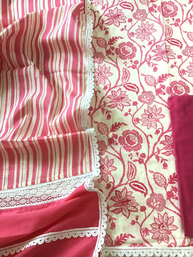 Image of Pure Cotton Printed Embroidered Suit - Off White