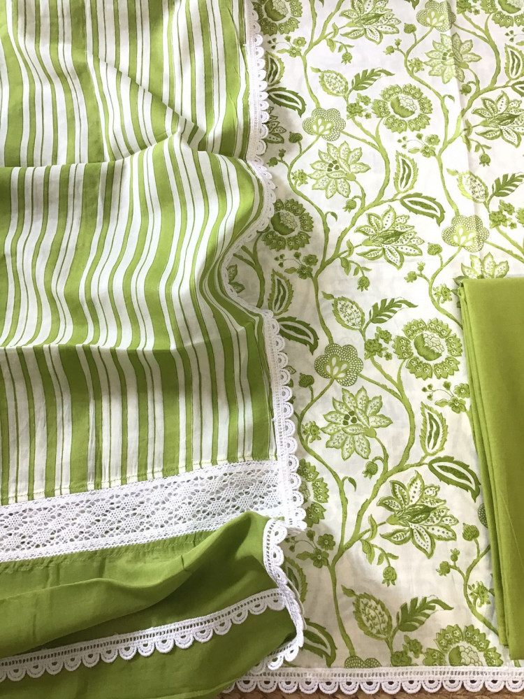 Image of Pure Cotton Printed Embroidered Suit - Off White