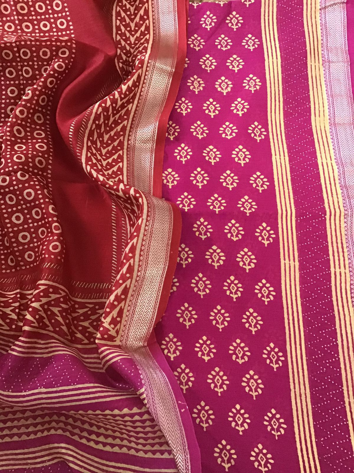 Pure Maheshwari Silk Printed Suit - Pink