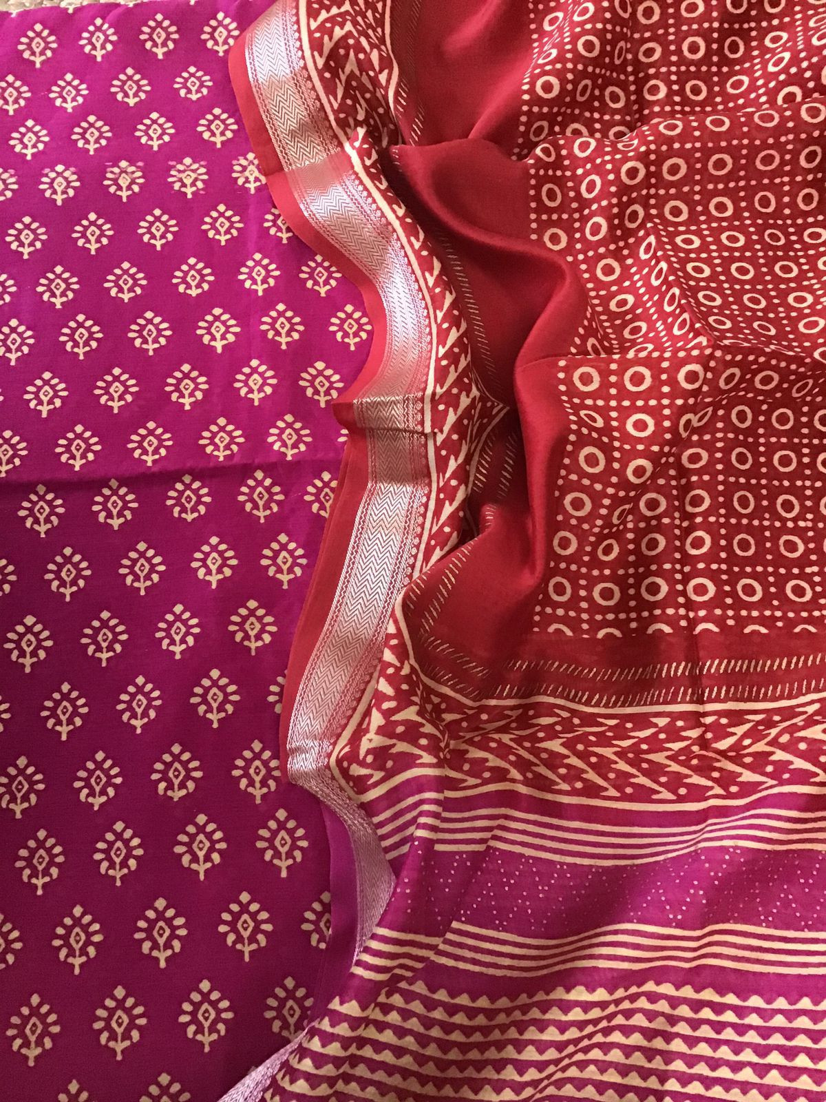 Pure Maheshwari Silk Printed Suit - Pink