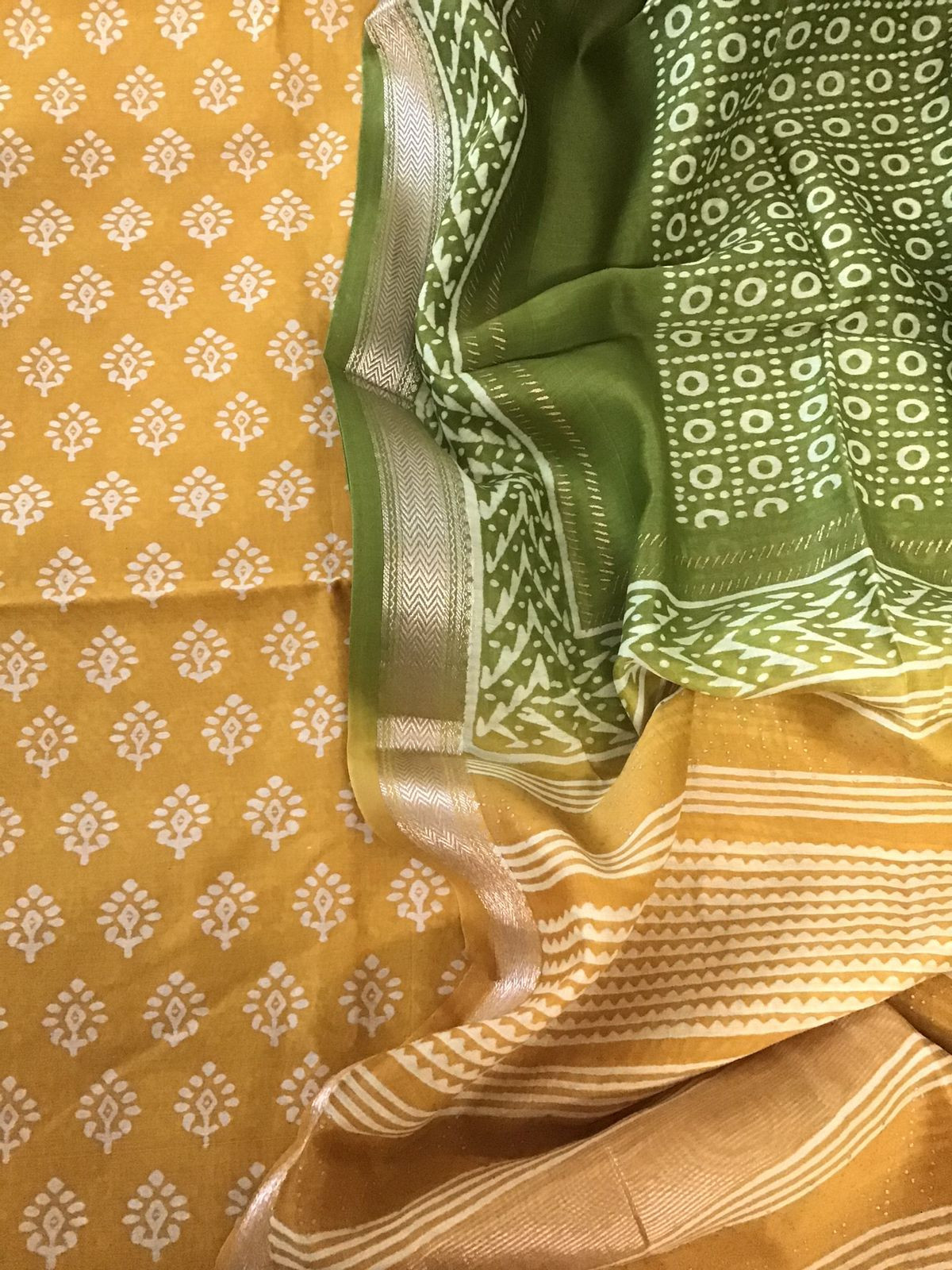 Pure Maheshwari Silk Printed Suit - Yellow