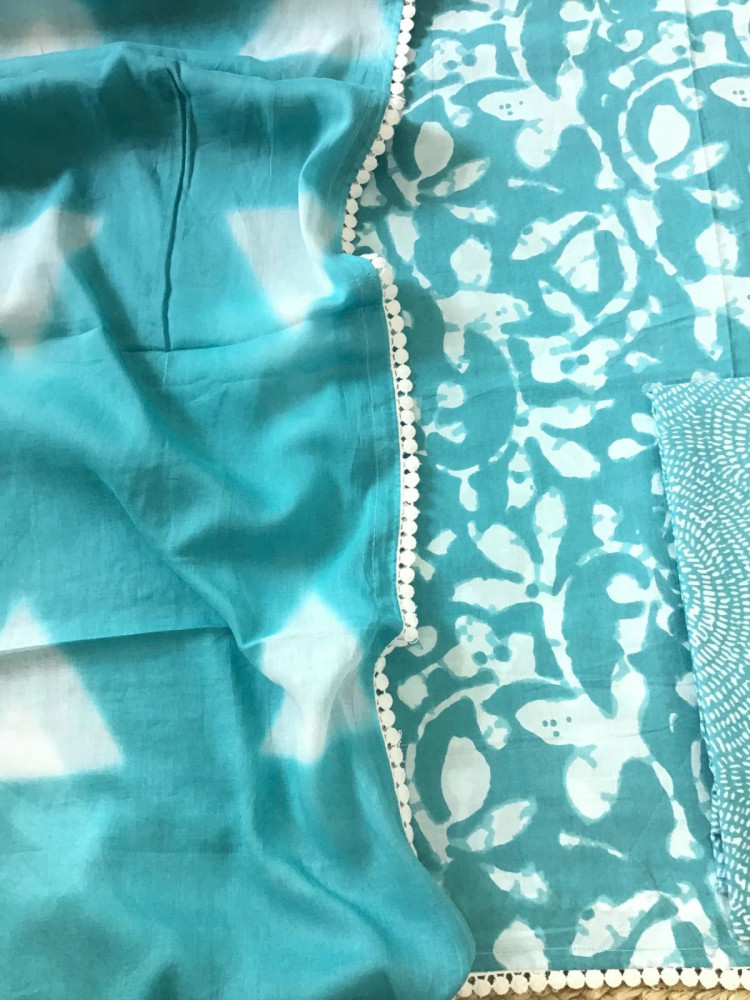 Image of Pure Cotton Printed Suit - Blue