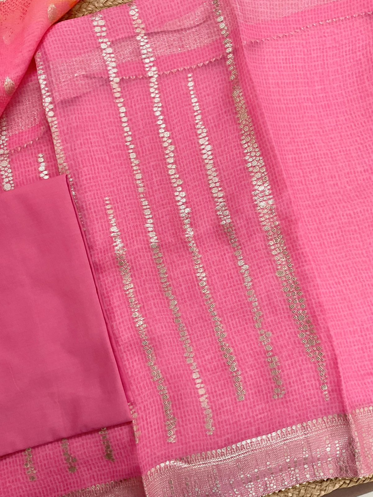 Pure Organza Printed Banarasi Weaved Suit - Pink