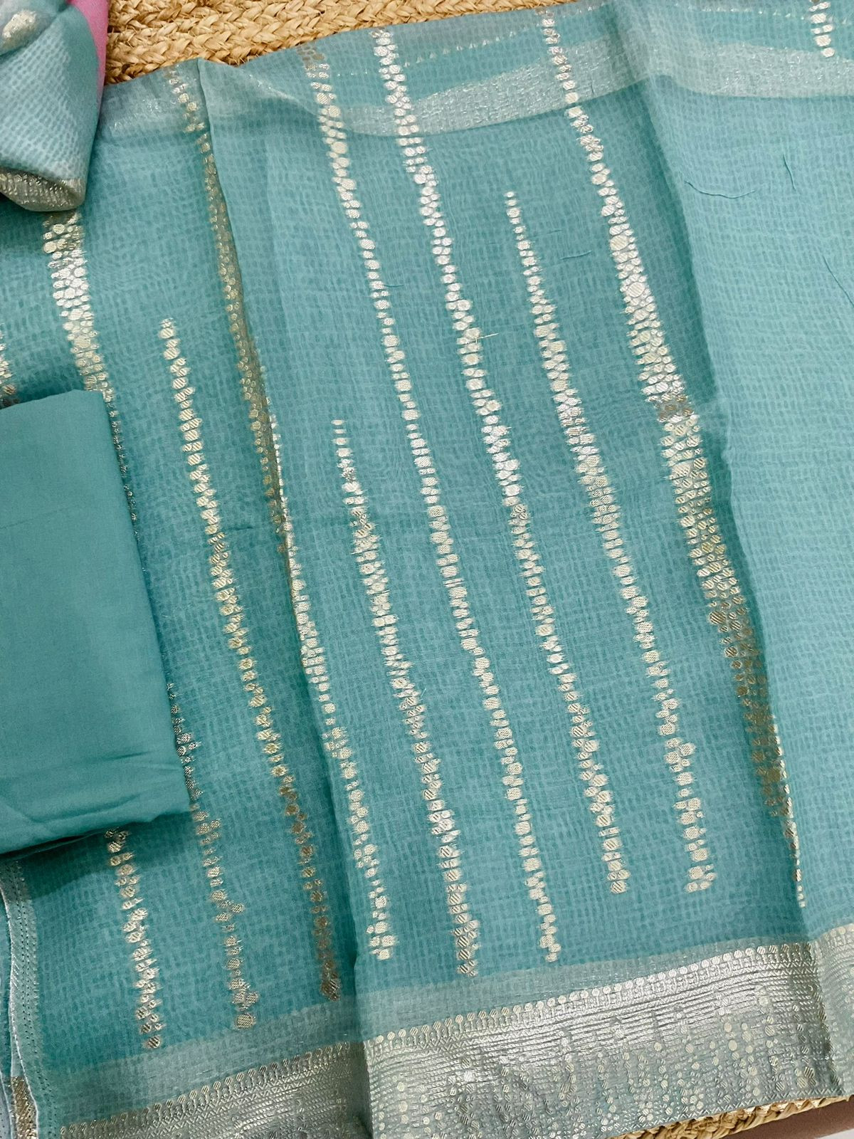 Pure Organza Printed Banarasi Weaved Suit - Blue