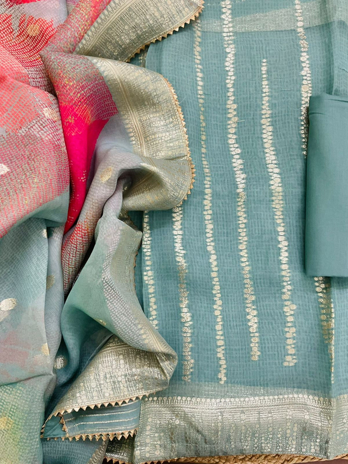 Pure Organza Printed Banarasi Weaved Suit - Blue