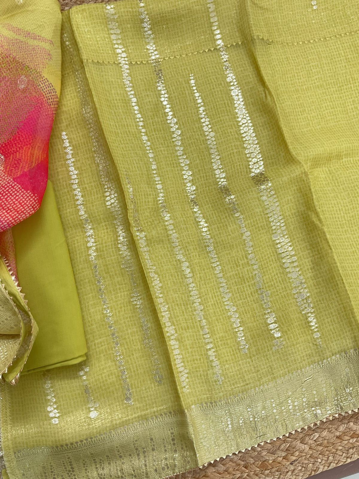 Pure Organza Printed Banarasi Weaved Suit - Green