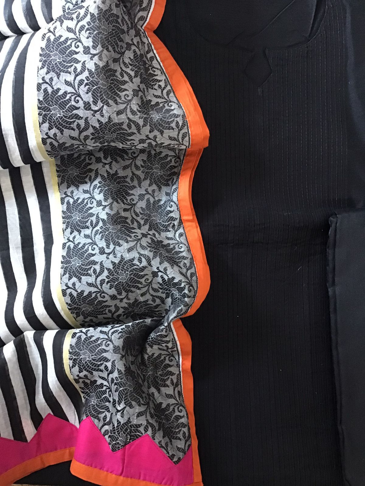 Pure Cotton Silk Printed Embroidered Suit - Black