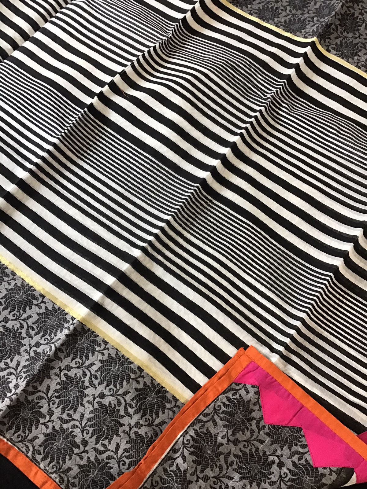 Pure Cotton Silk Printed Embroidered Suit - Black