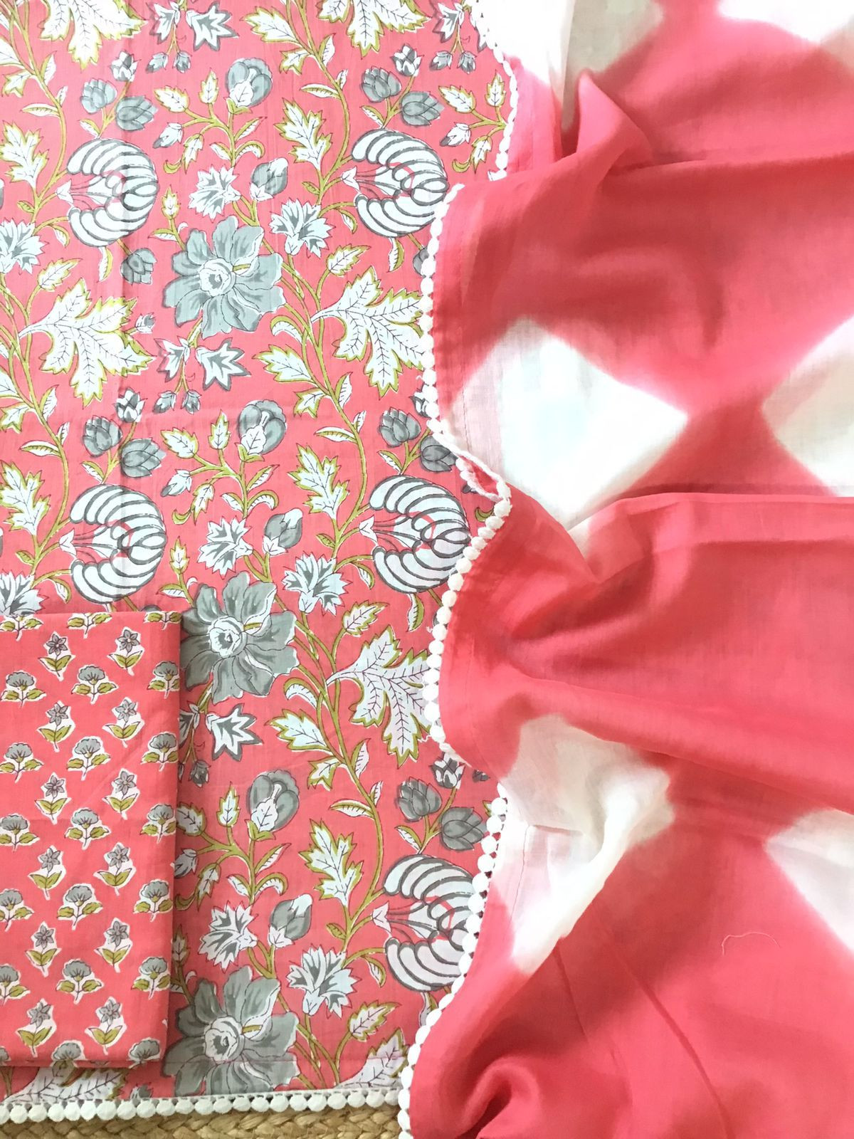 Pure Cotton Printed Suit - Peach