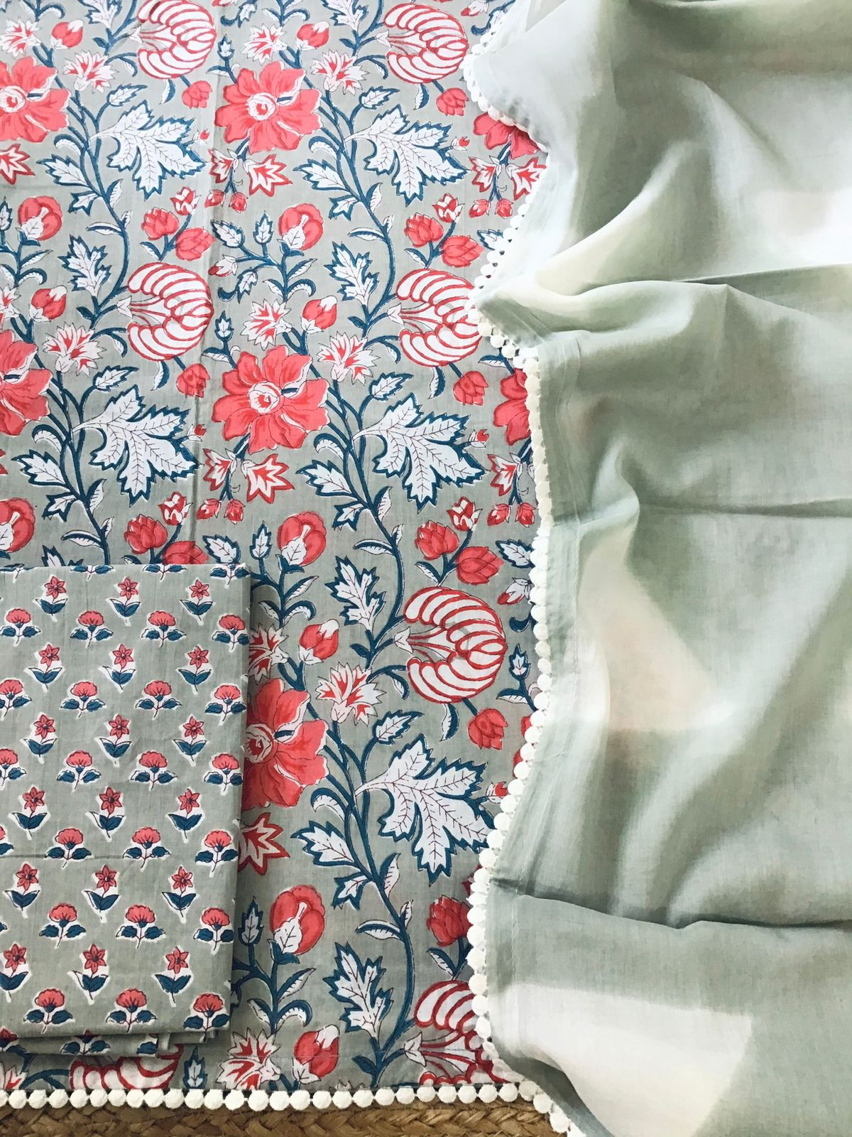 Pure Cotton Printed Suit - Grey