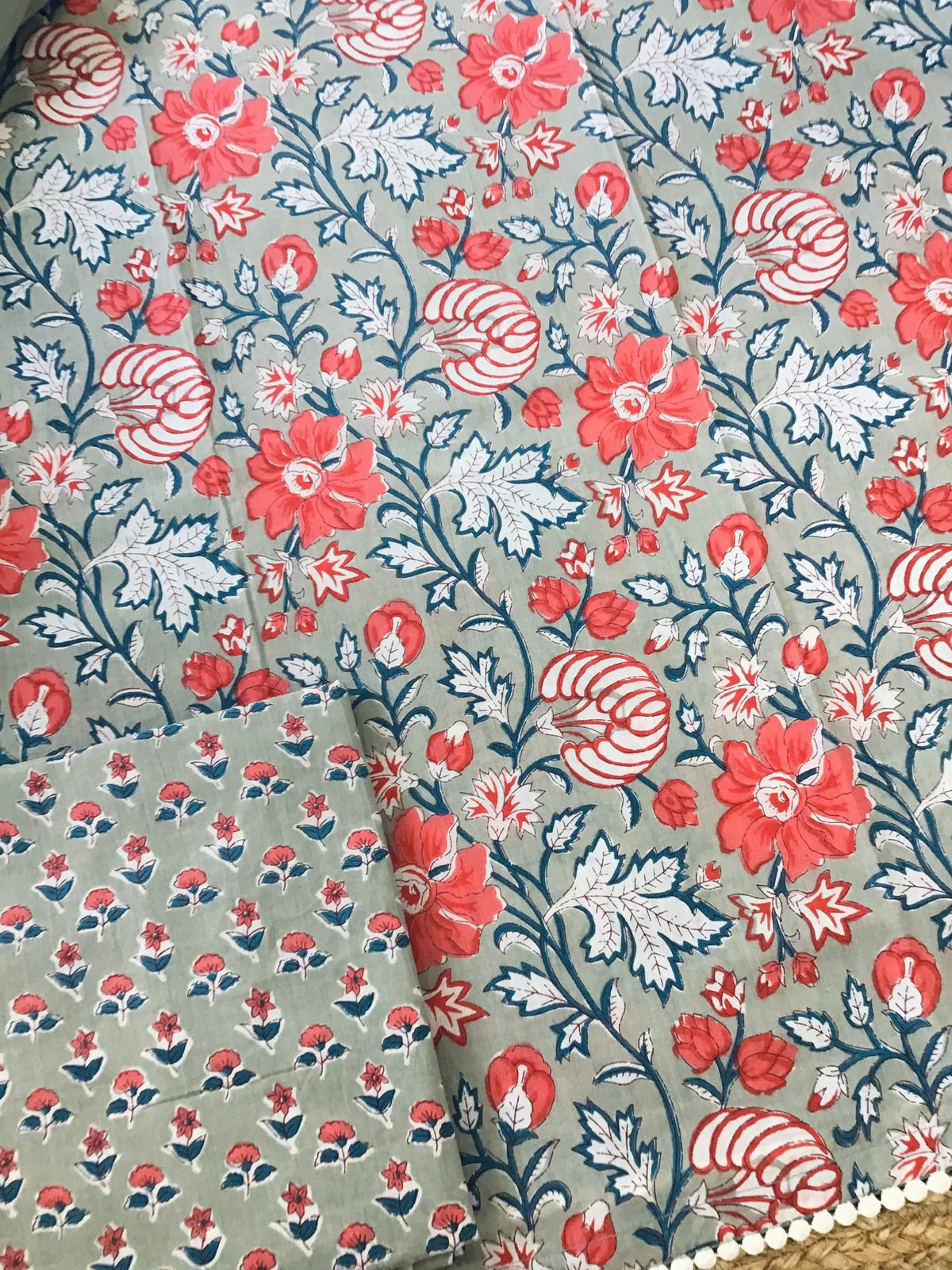 Pure Cotton Printed Suit - Grey