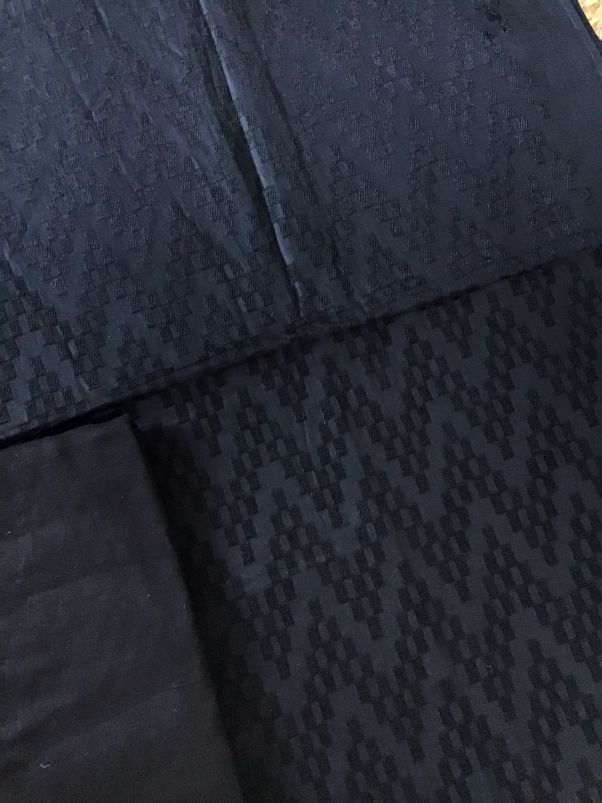 Pure Cotton Silk Embroidered Suit - Black