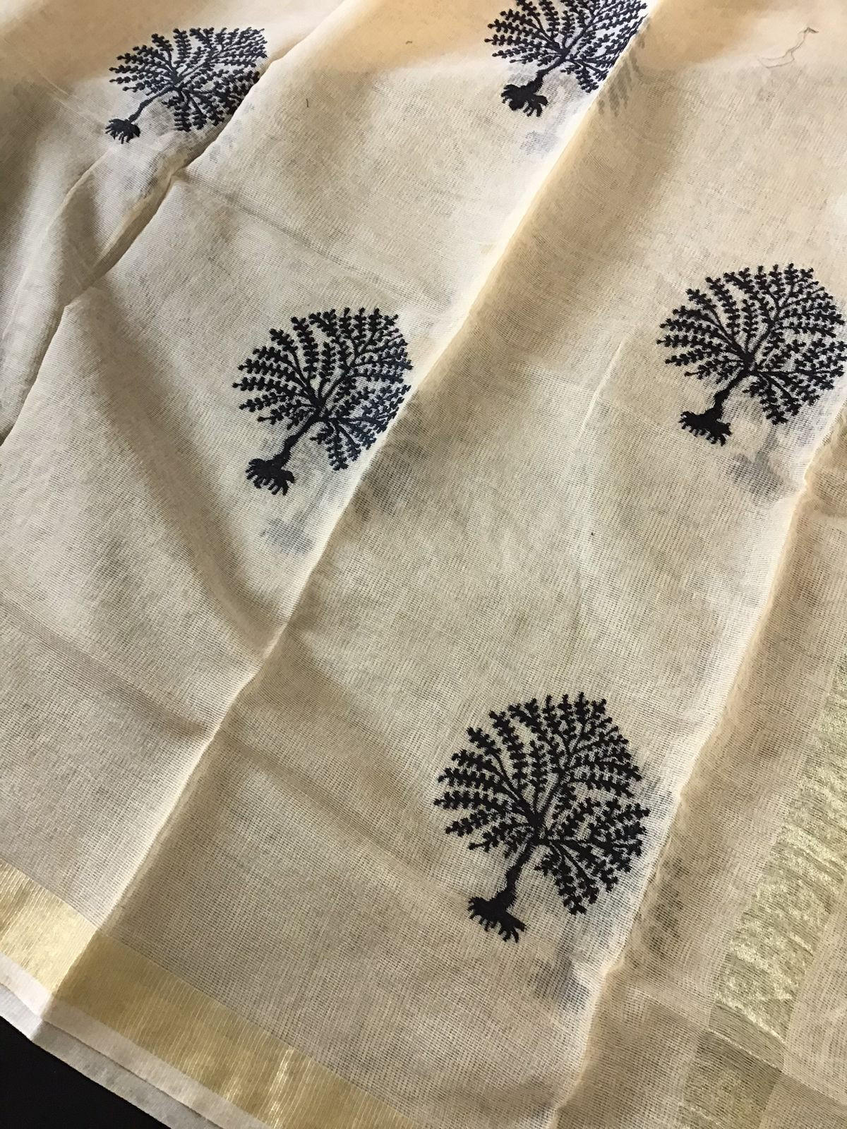 Pure Cotton Silk Embroidered Suit - Black