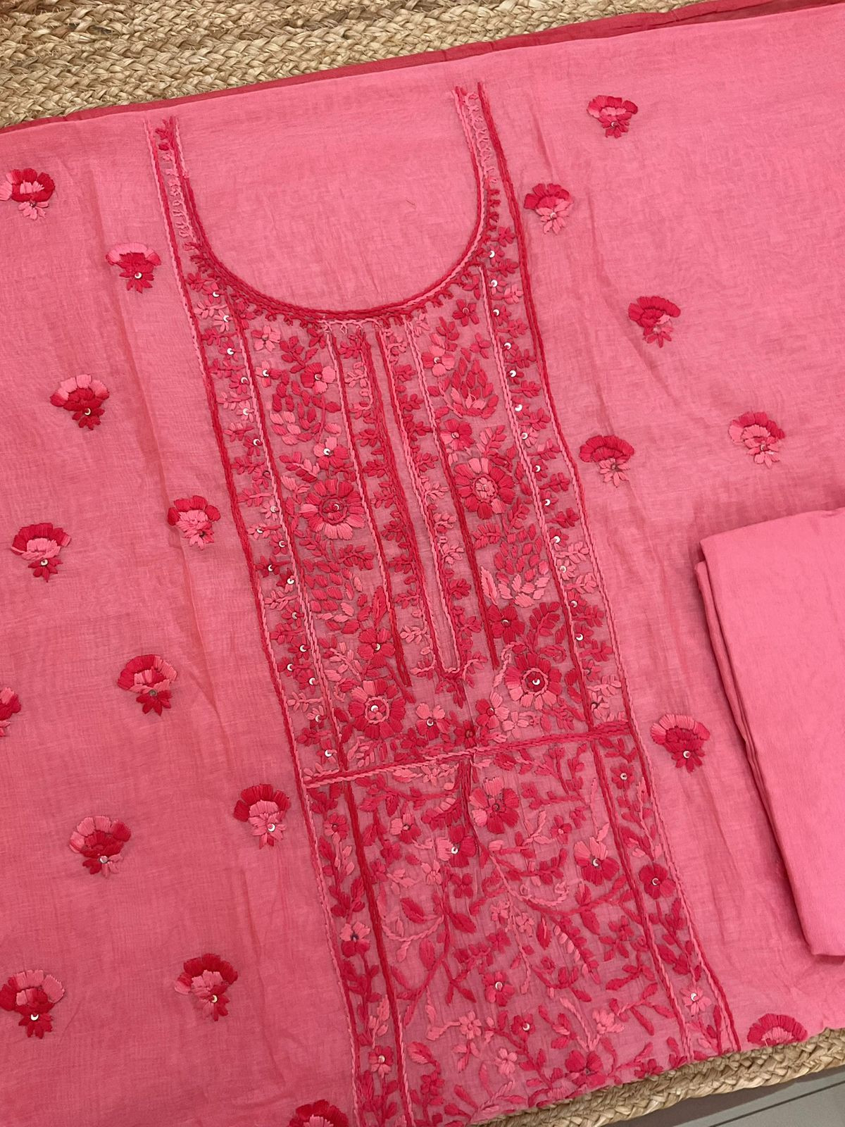 Pure Mul Chanderi Shaded Embroidered Suit - Peach