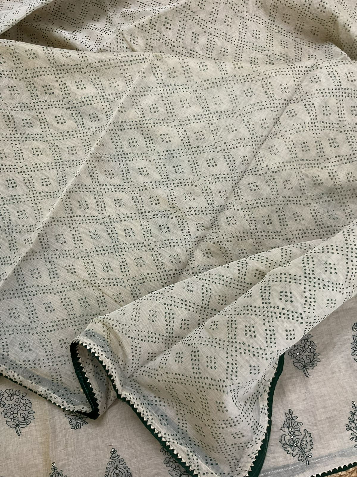 Pure Slub Chanderi Printed Embroidered Suit - Beige