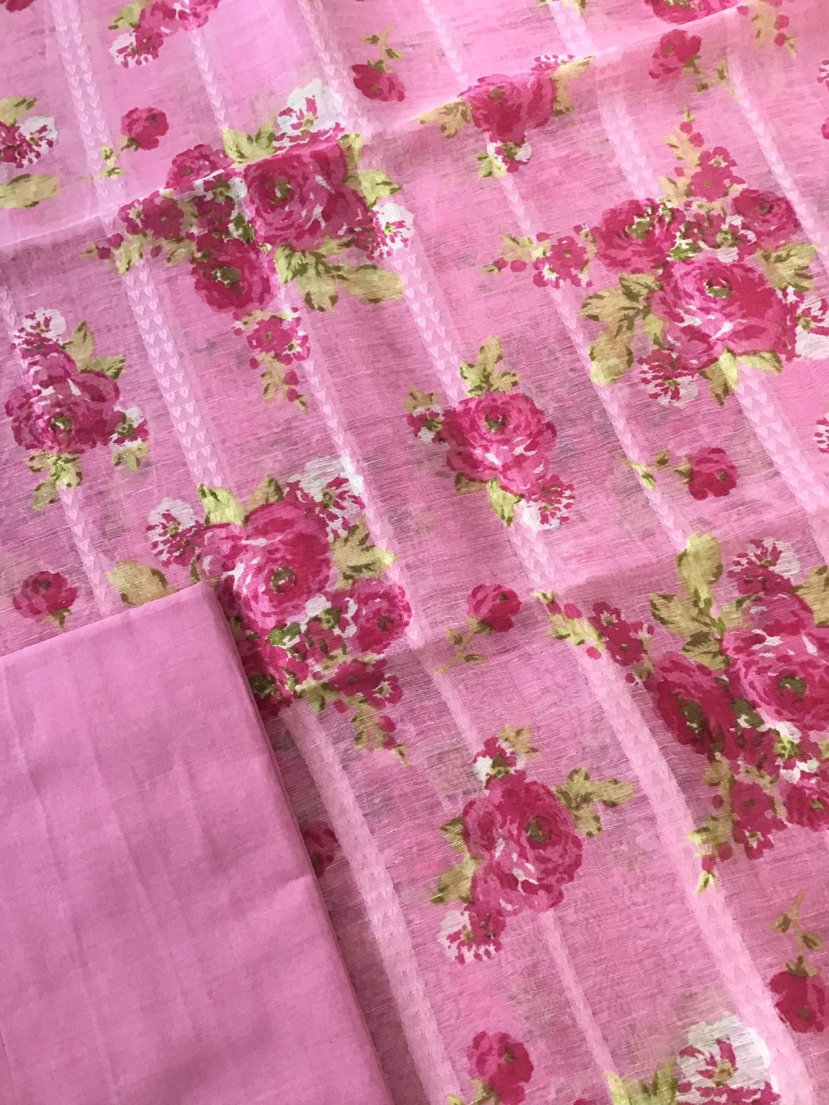 Pure Tussar Silk Printed Self Weaved Suit - Pink