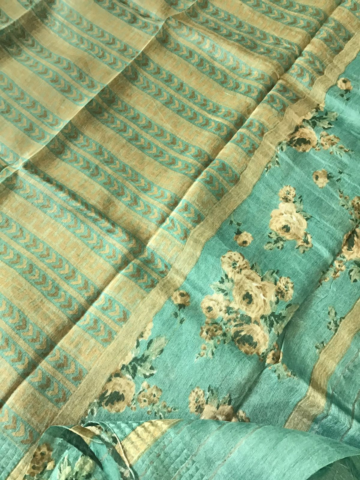 Pure Tussar Silk Printed Self Weaved Suit - Green