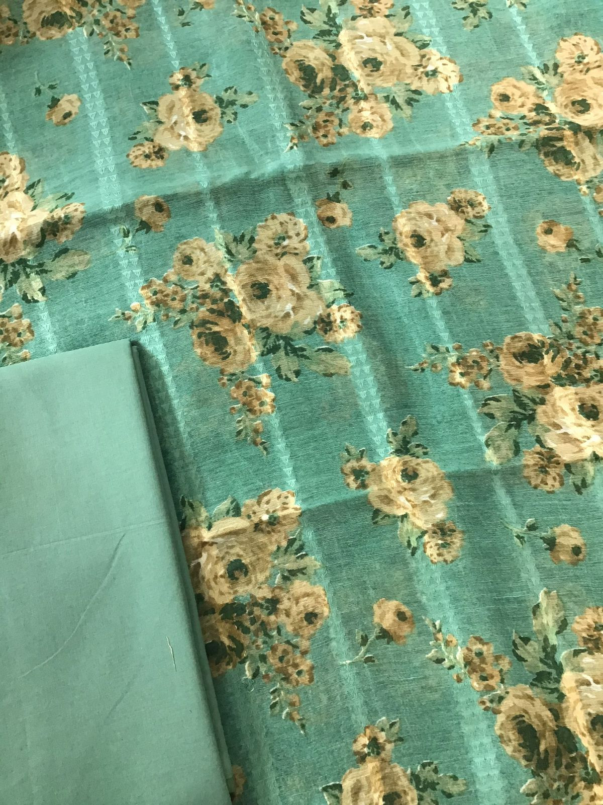 Pure Tussar Silk Printed Self Weaved Suit - Green