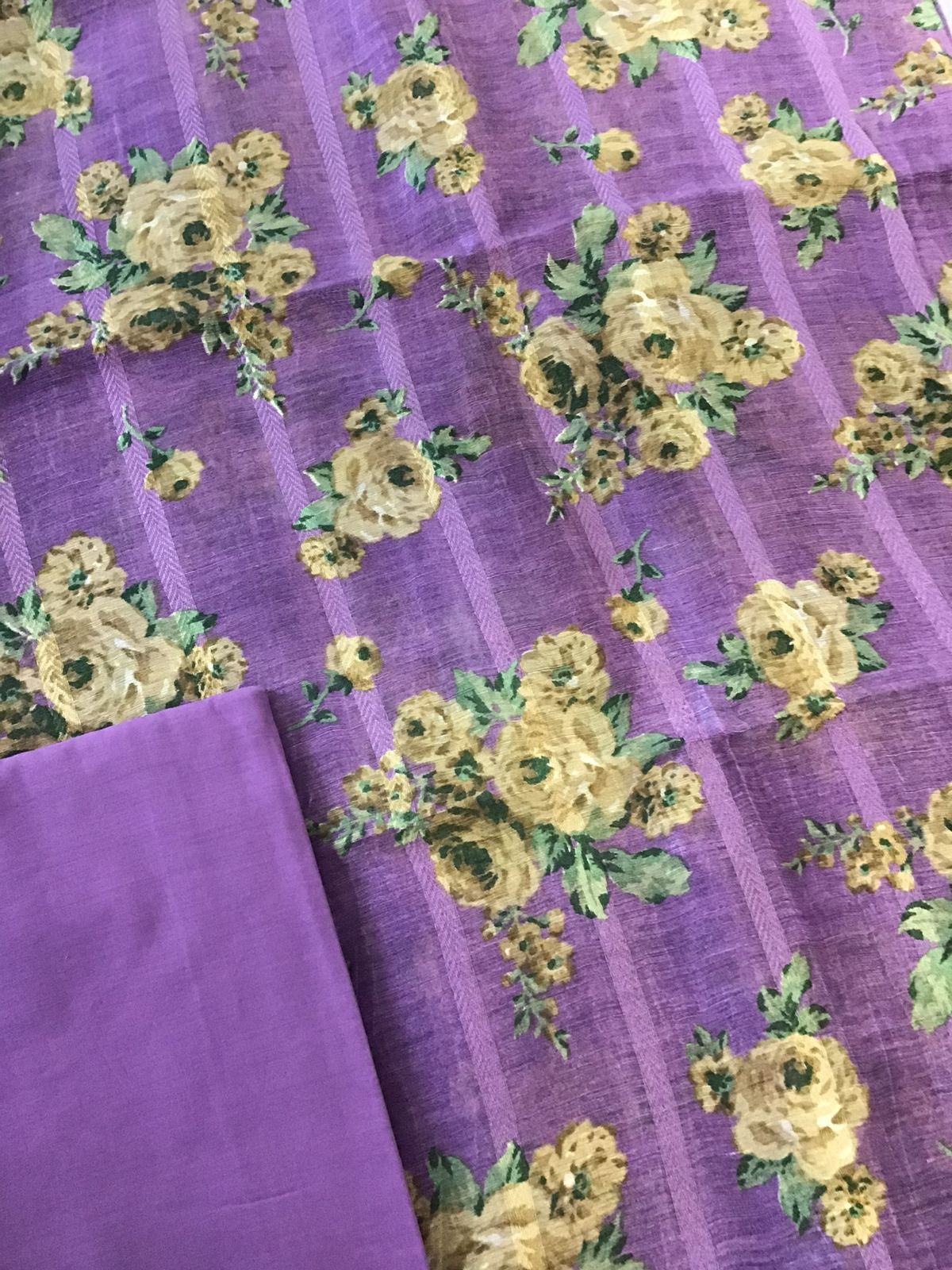 Pure Tussar Silk Printed Self Weaved Suit - Purple
