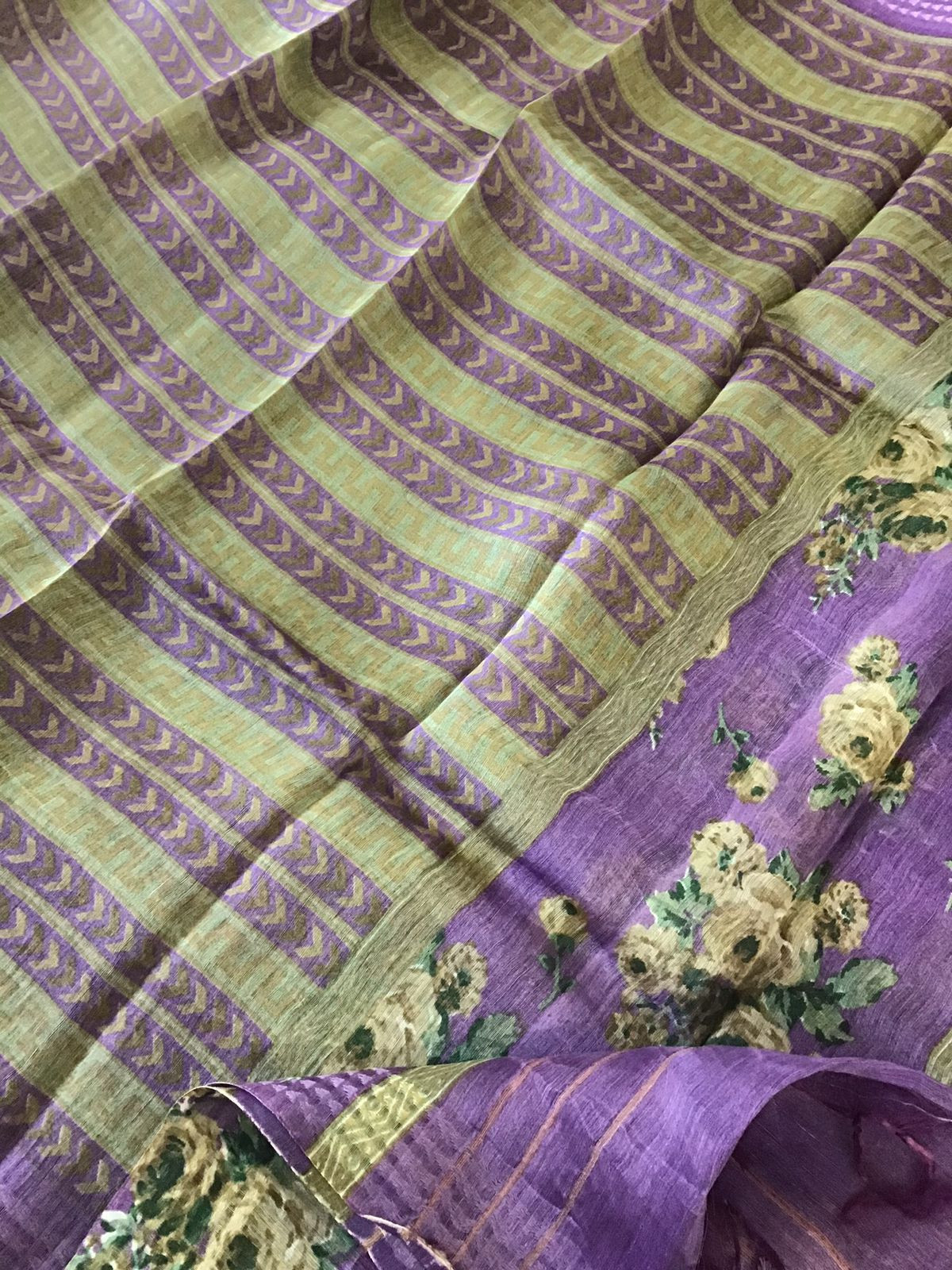 Pure Tussar Silk Printed Self Weaved Suit - Purple