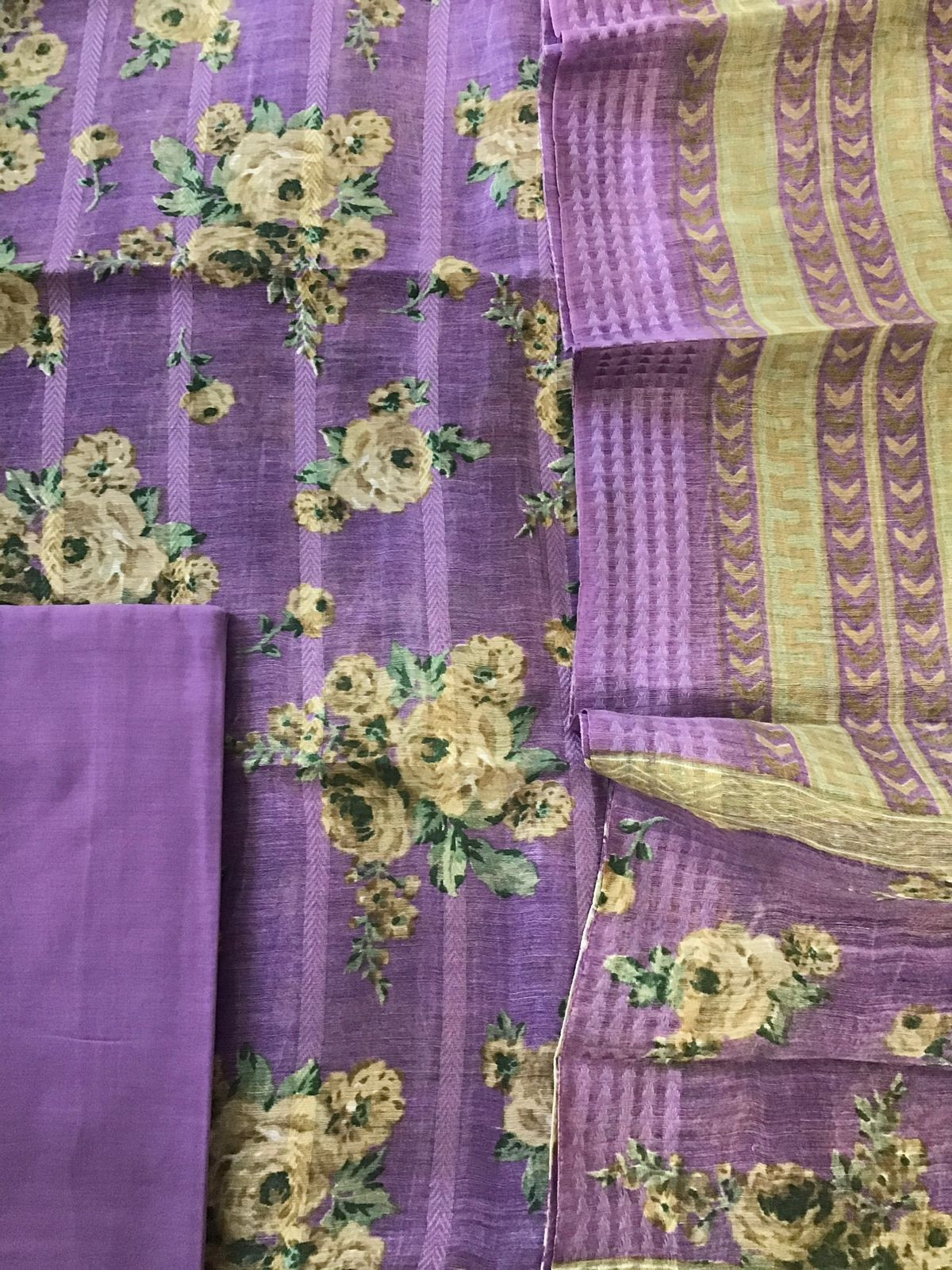 Pure Tussar Silk Printed Self Weaved Suit - Purple