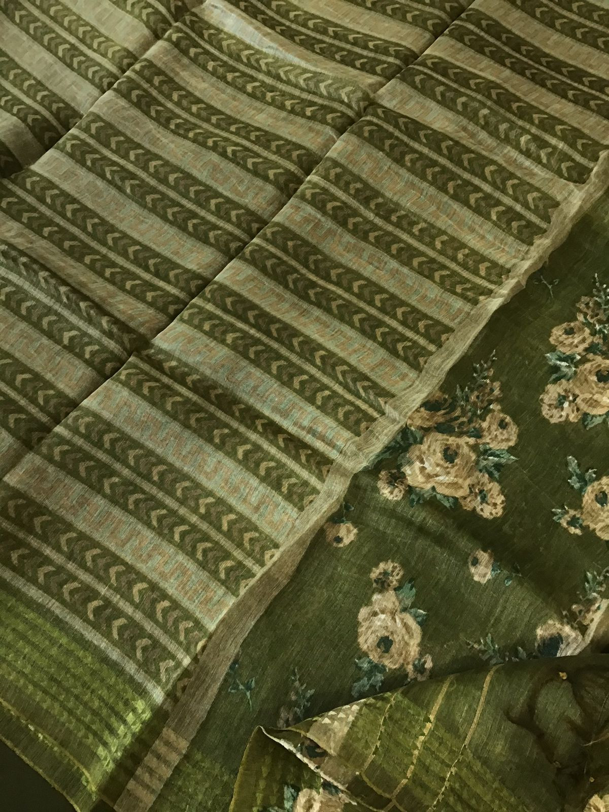 Pure Tussar Silk Printed Self Weaved Suit - Green