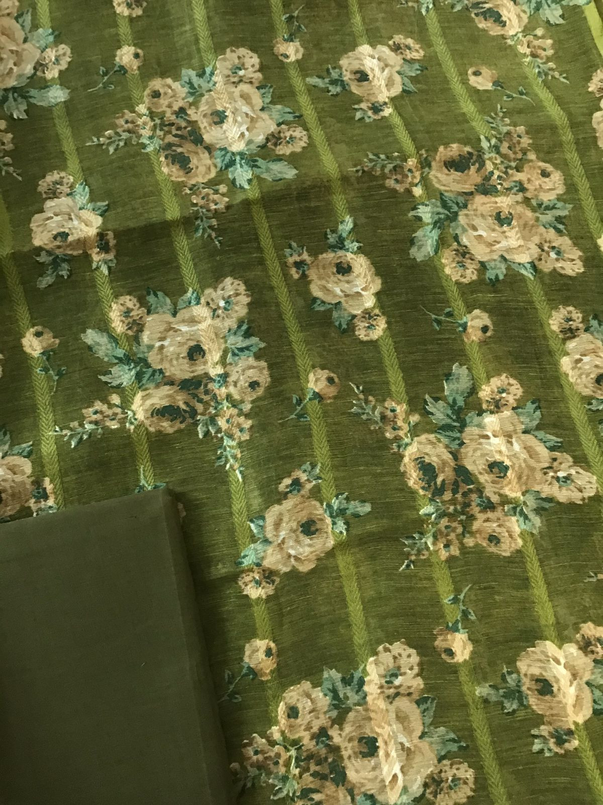 Pure Tussar Silk Printed Self Weaved Suit - Green