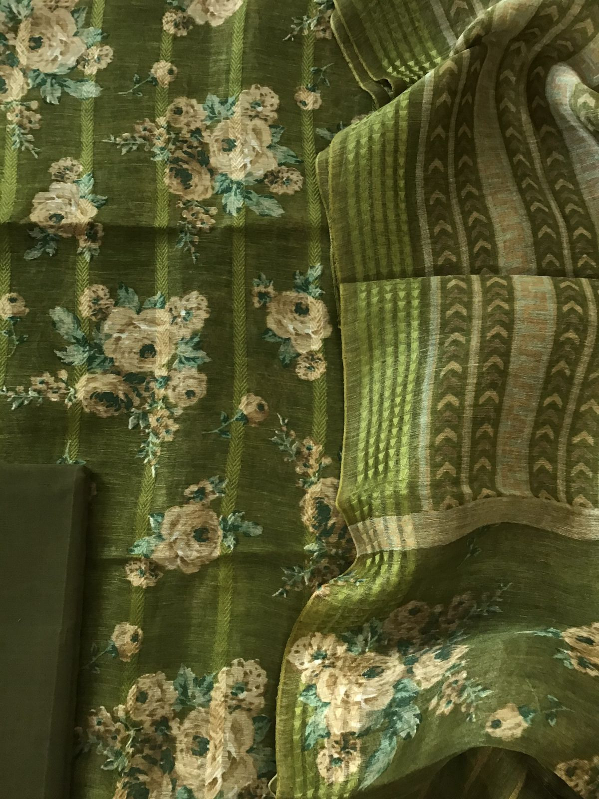 Pure Tussar Silk Printed Self Weaved Suit - Green