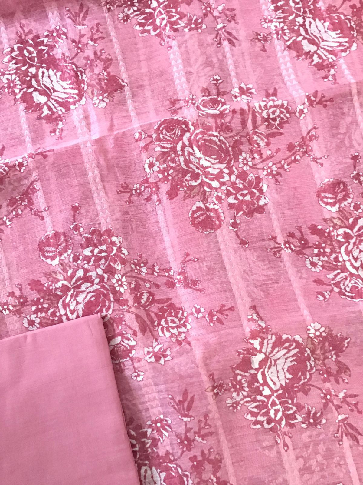 Pure Tussar Silk Printed Self Weaved Suit - Pink